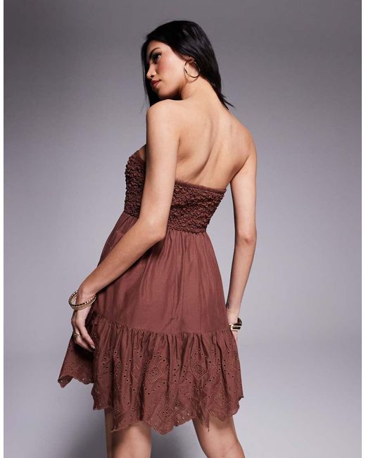 Vestido Corto Fruncido Con Escote Palabra De Honor De River Island de color Brown