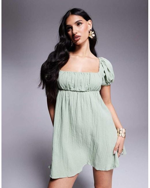 Princess Polly Gray Puff Sleeve Square Tie Back Neck Floaty Mini Dress