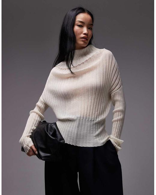 ARKET Gray Sheer Lightweight Wide Rib Turtleneck Jumper