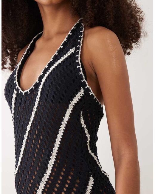 ASOS Black Crochet Knit Mini Dress With Blanket Stitch Detail