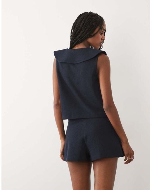Miss Selfridge Blue Peter Pan Collar Button Through Tank
