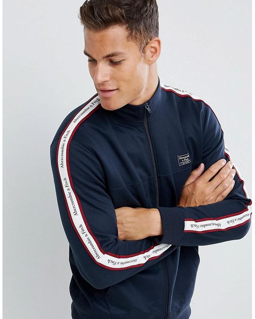 Abercrombie & Fitch Blue Logo Side Tape Tricot Track Jacket In Navy for men