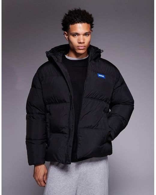 HUGO Gray Bodo Logo Relaxed Fit Hooded Puffer for men
