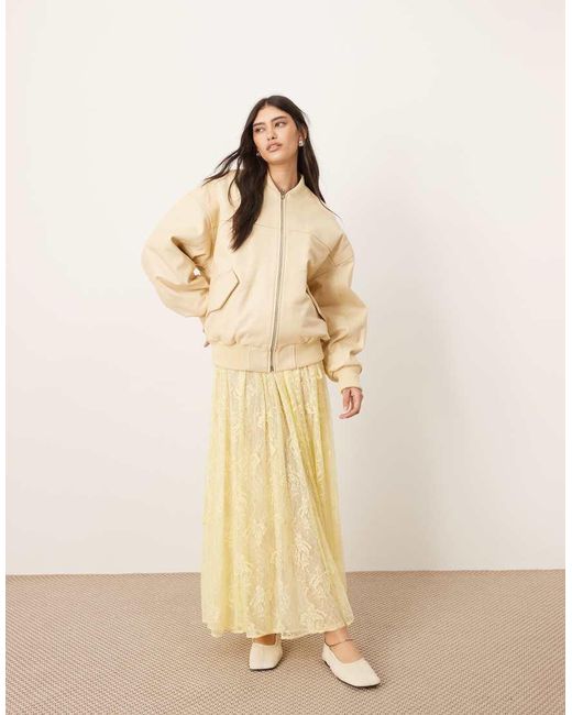 ARRANGE Natural Lace Drawstring Detail Volume Maxi Skirt