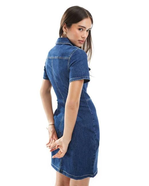 Pimkie Blue Denim Cinched Waist Button Through Mini Dress