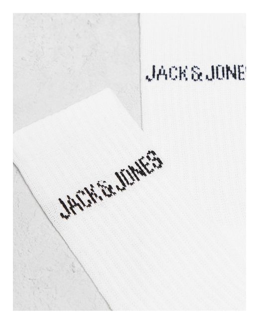 Jack & Jones White 5 Pack Ribbed Logo Socks for men