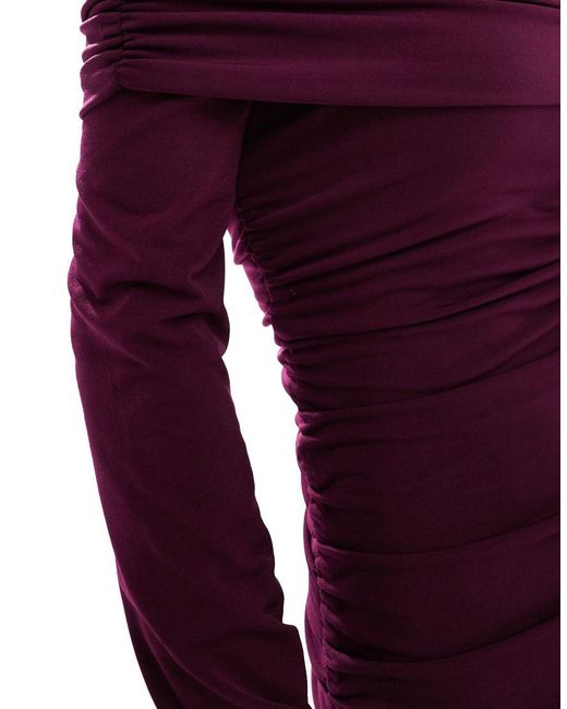 Bershka Gerimpelde Mini Jurk Met Blote Schouder in het Purple