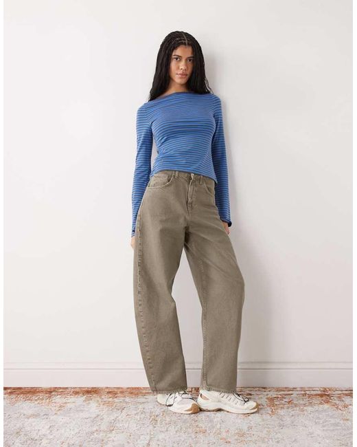 Weekday Blue Annie Soft Boat Neck Long Sleeve Top