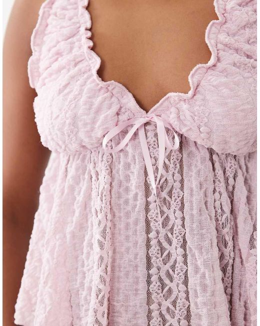 Gina Tricot Pink Lace Top With Front Ribbon Bow