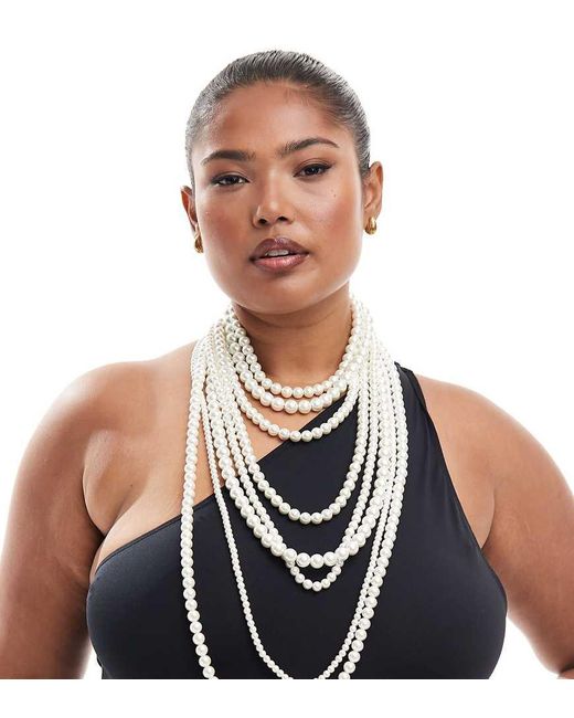 ASOS White Asos Design Curve Limited Edition Pack Of 4 Necklaces With Glass Pearl