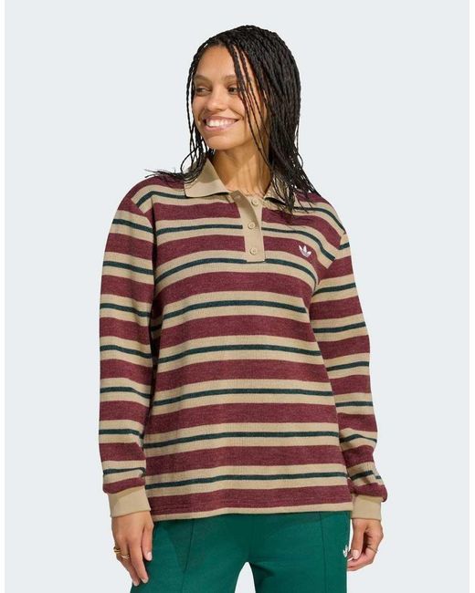 Adidas Originals Brown Stripe Knitted Polo Top