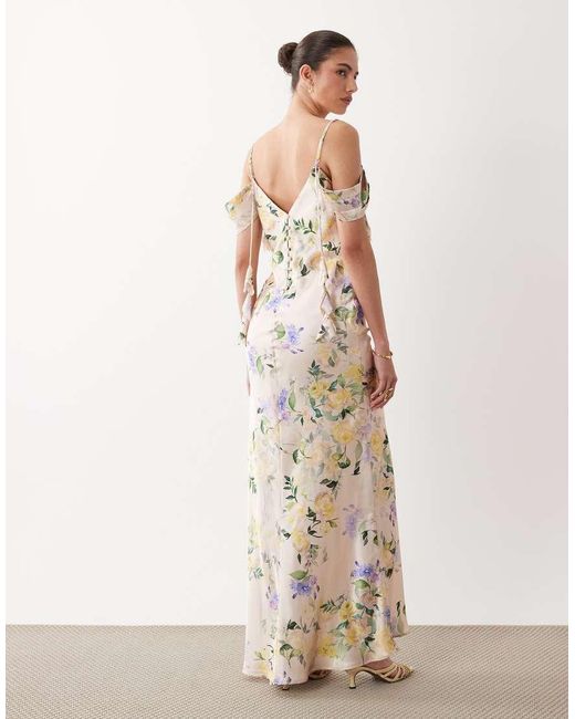 Hope & Ivy Natural Satin Cold Shoulder Cami Maxi Dress