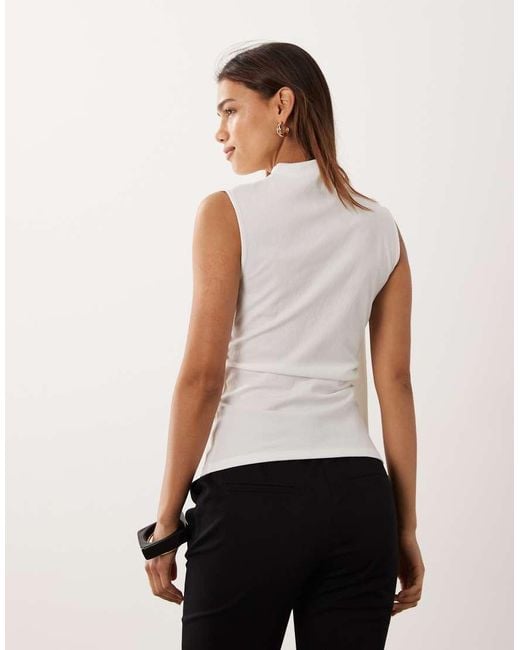 ASOS White Ruched Tank Top With Scarf Neck Detail