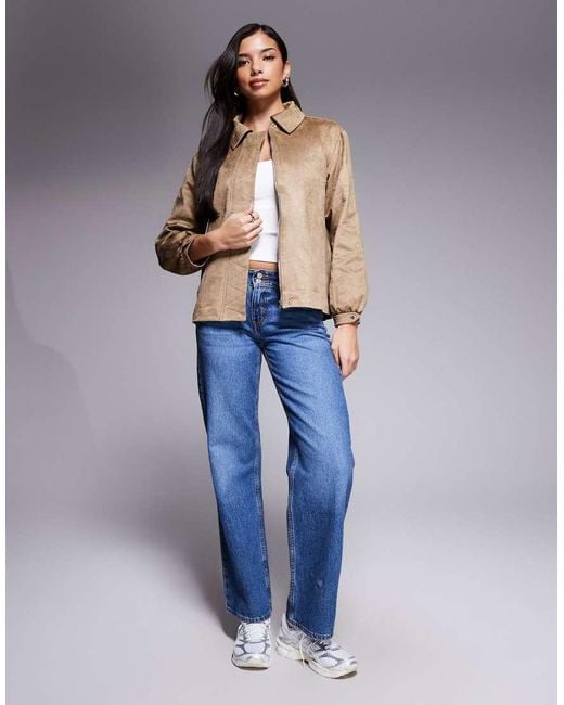 The Frolic Natural Exclusive Faux Suede Balloon Sleeve Bomber Jacket