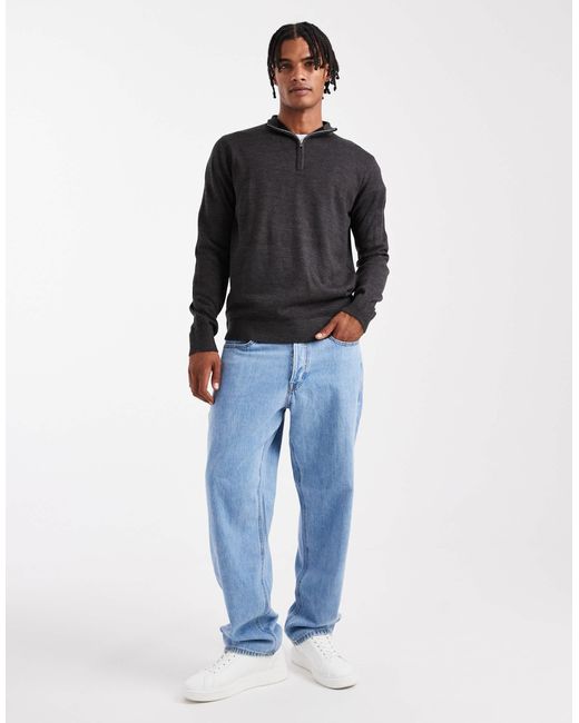 Pull en maille fine à col zippé - anthracite Brave Soul pour homme en coloris Black