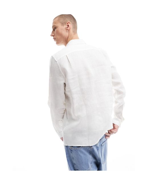 Lacoste White Long Sleeve Linen Shirt for men