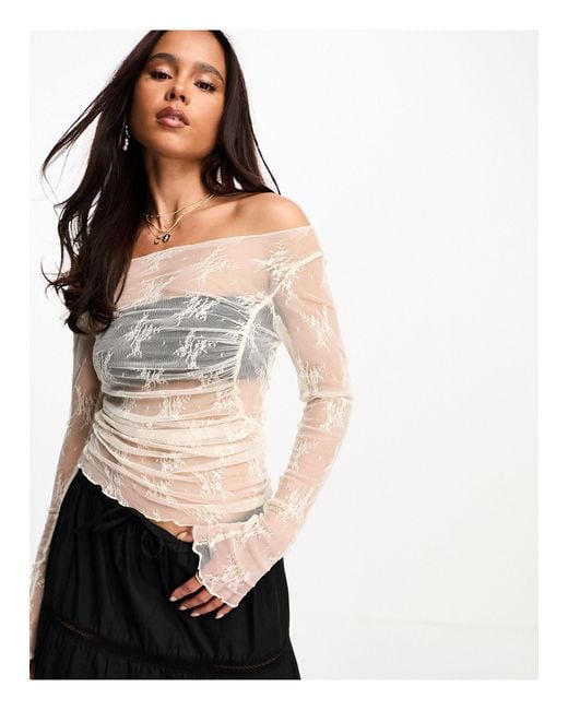 Miss Selfridge Lace Sheer Long Sleeve Top in Black | Lyst UK