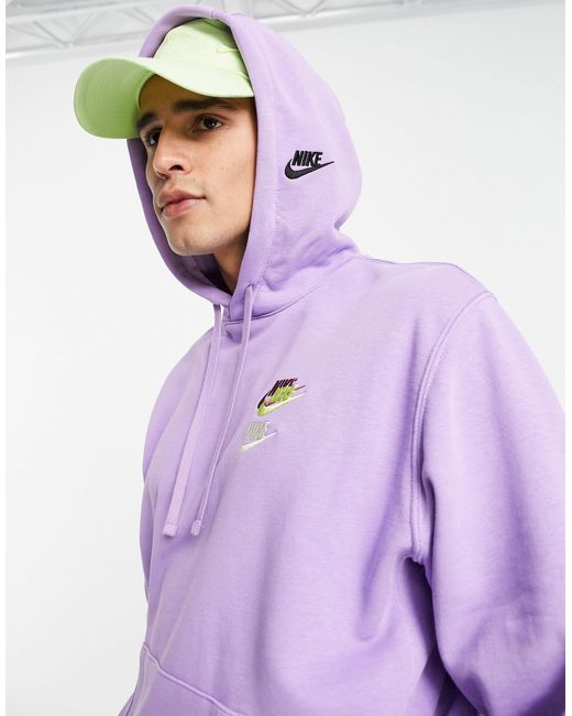 Sudadera básica con capucha y logo multicolor en tejido afelpado Nike de hombre de color Purple