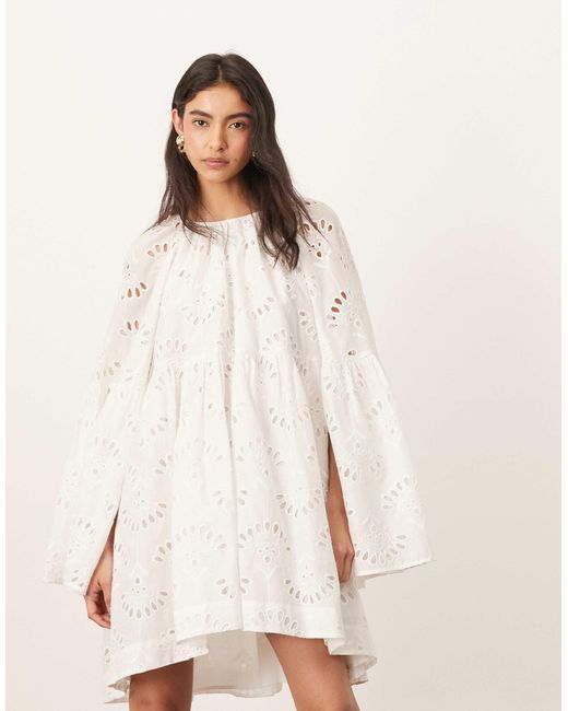 ARRANGE Natural Oversized Organdi Broderie Smock Mini Dress