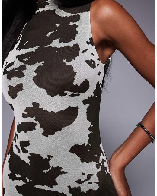 Public Desire Gray High Neck Mini Dress Cow Print