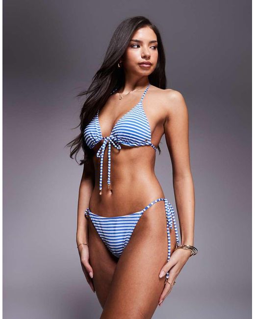 Candypants Blue Triangle Bikini Top With Tie Front
