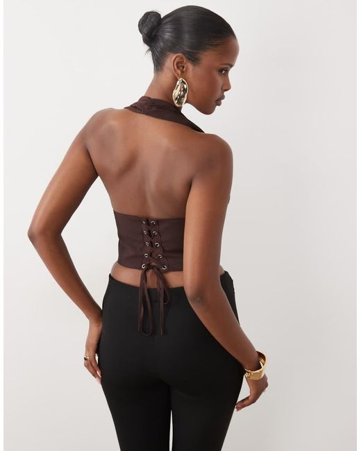 Missy Empire Brown Missy Empire Halterneck Plunge Corset Top