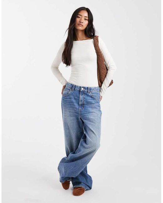 Miss Selfridge Blue Sculpted Boat Neck Bodysuit