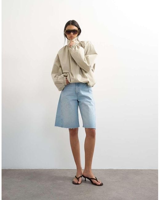 TOPSHOP Blue Pleated Funnel Neck Anorak