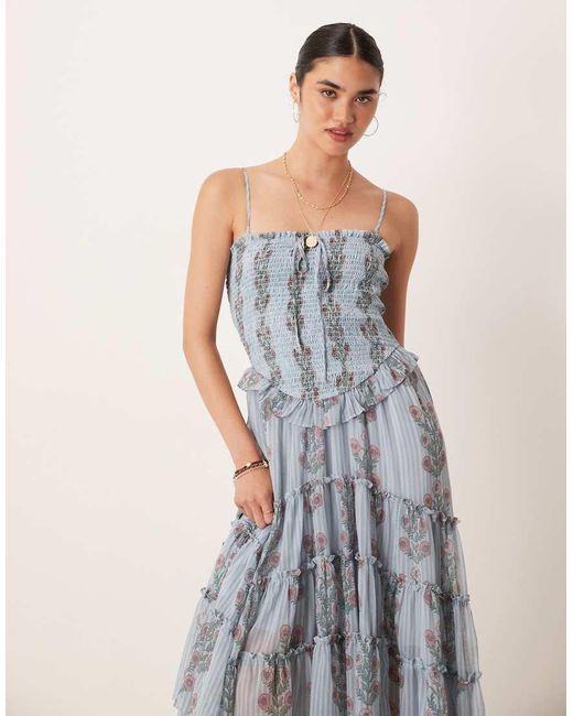 Vestito Midi Arricciato Blu Tenue Combo Con Volant di Free People in Blue