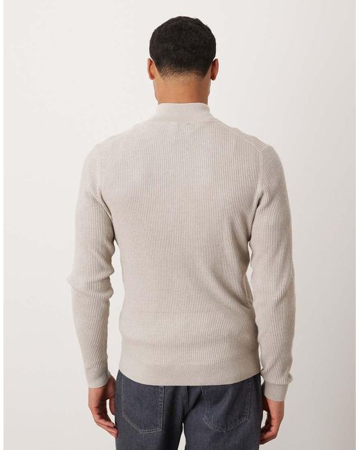 Jersey Con Cremallera Corta De Canalé De Mezcla De Algodón De -Neutro Mango de hombre de color Natural