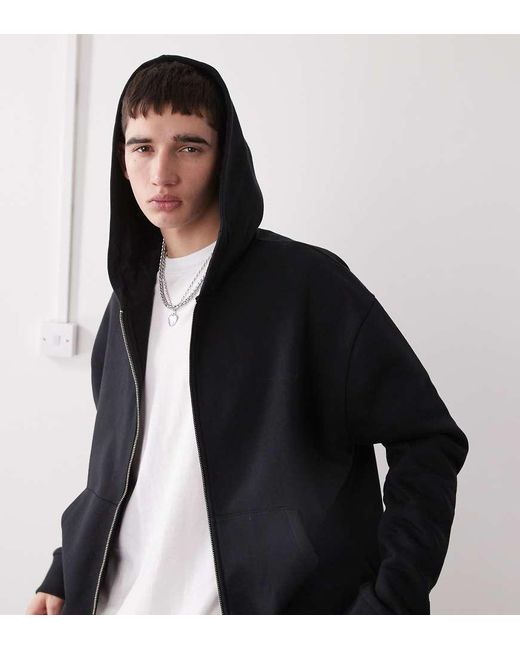 Felpa Con Cappuccio Squadrata Nera Con Zip di Collusion in Black da Uomo