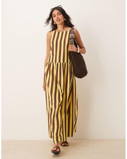 ASOS Natural Poplin Dropped Waist Racer Maxi Dress