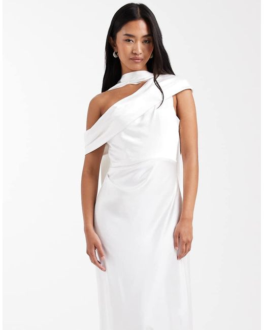 Six Stories White Bridal Satin One Shoulder Maxi Dress