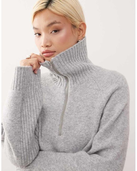 Monki Gray Half-zip Jumper