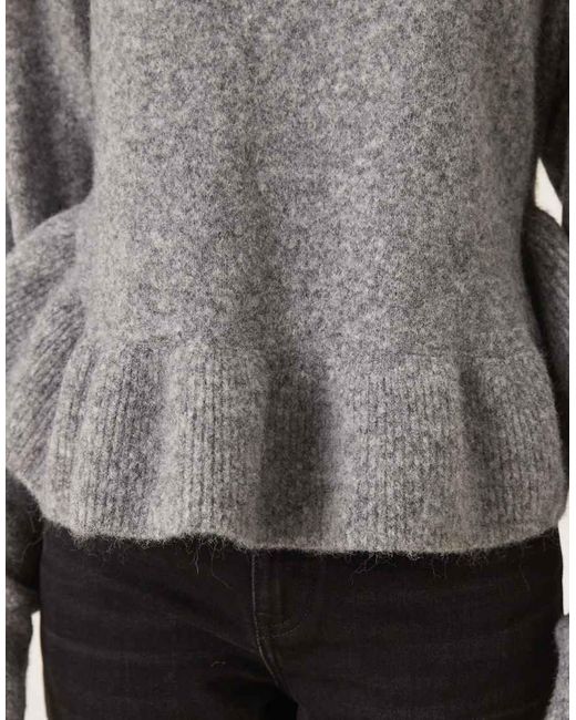 ASOS Gray Ruffle Curved Hem Jumper