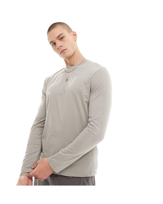 ASOS Gray Long Sleeve T-shirt With Crew Neck for men