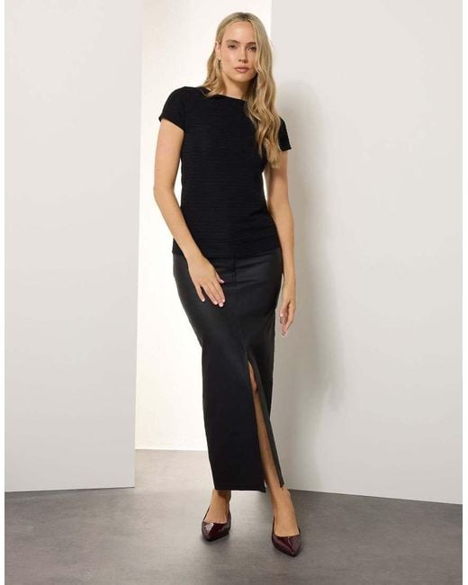 Long Tall Sally Black Textured Slash Neck Top