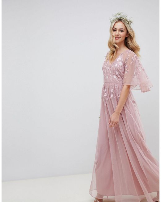 ASOS Pink Maxi Dress With Cape Sleeve