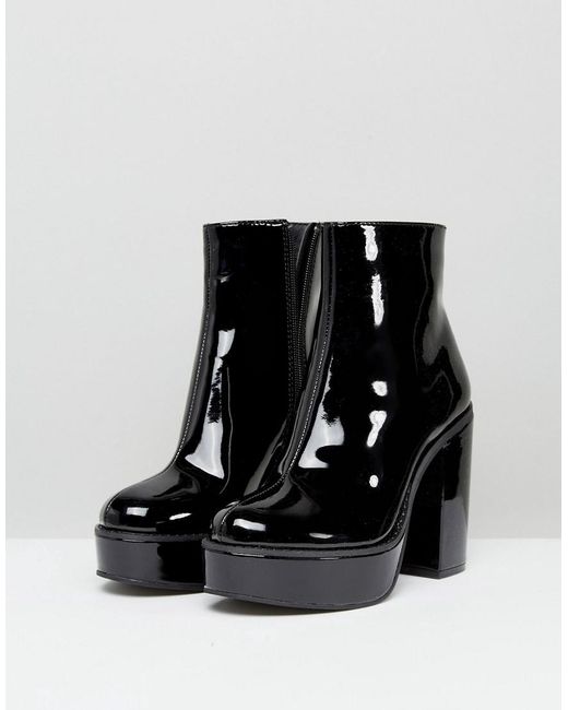 black patent platform boots