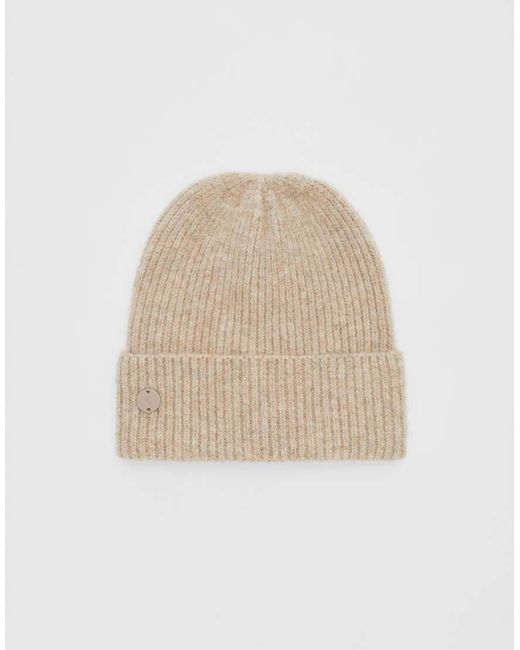 Stradivarius Brown Ribbed Cap With Plate