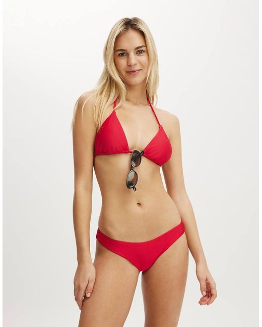 Cotton On Red Dip Front High Side Brazilian Bikini Bottom