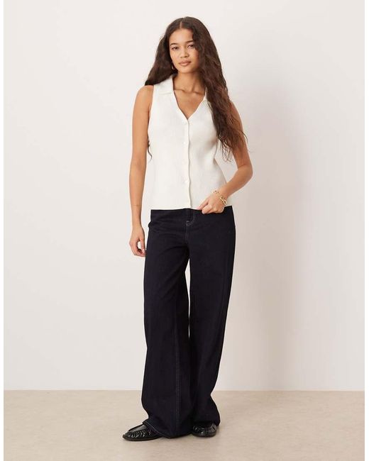 ASOS Natural Ribbed Collared Knitted Top