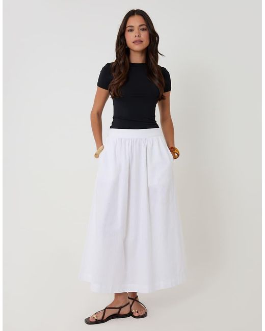 Threadbare White Linen Blend Gathered Midaxi Skirt