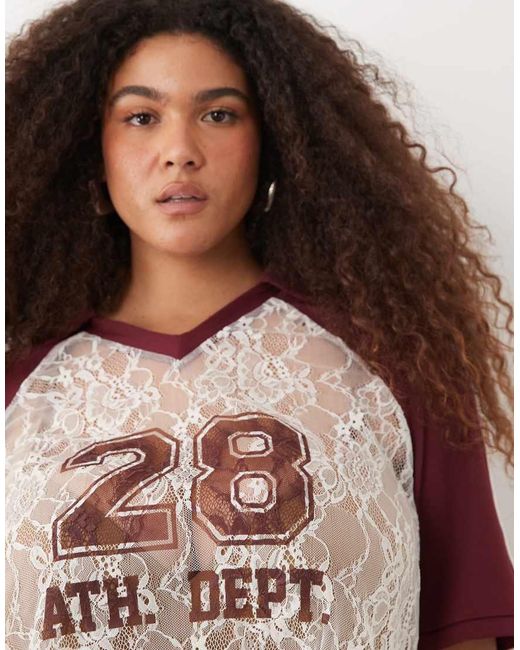 ASOS Brown Asos Design Curve Boxy Cropped Lace Football Shirt