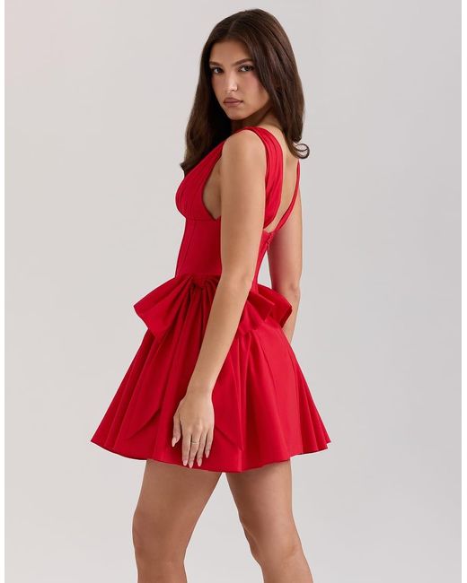House Of Cb Red Amalia Bow Mini Dress