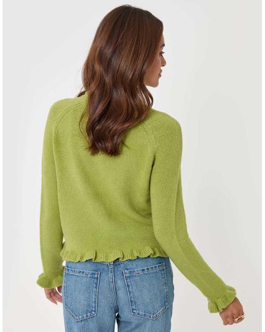 Threadbare Green Crew Neck Ruffle Cardigan