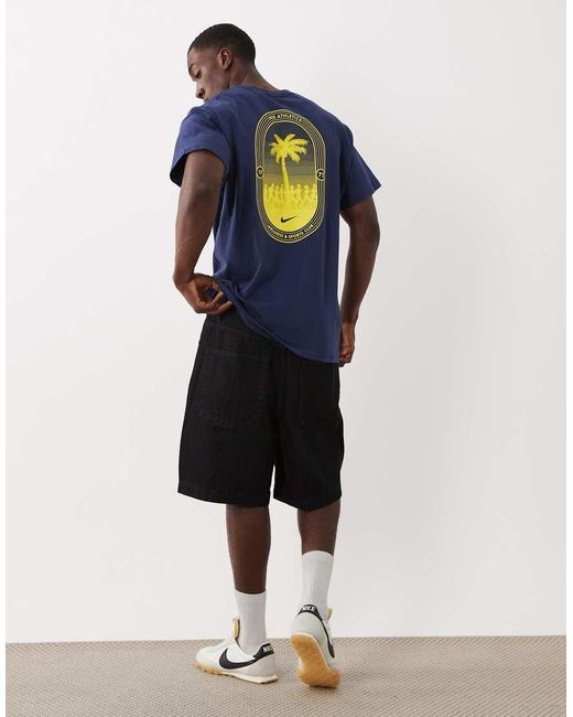 Nike Blue Palm Tree Back Print Logo Oversized T-shirt for men