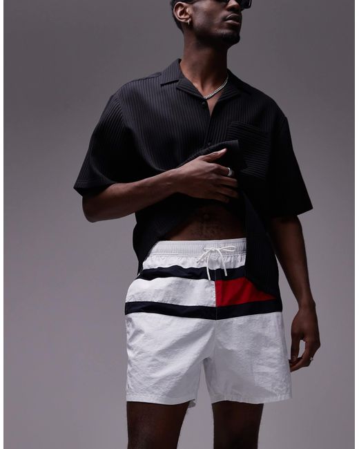 Tommy Hilfiger Gray Drawstring Large Flag Swim Shorts for men