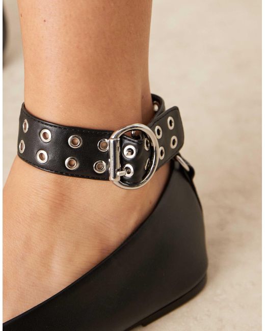 Mango Black Flat Shoe With Eyelet Ankle Strap