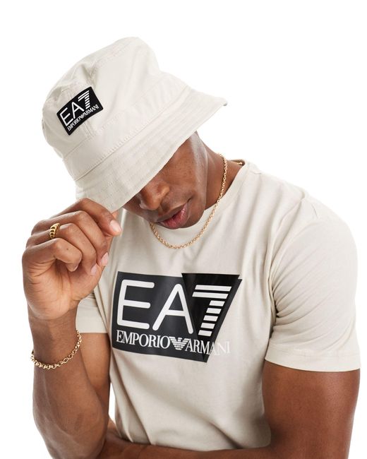 EA7 Natural Armani Core Label Logo Bucket Hat for men